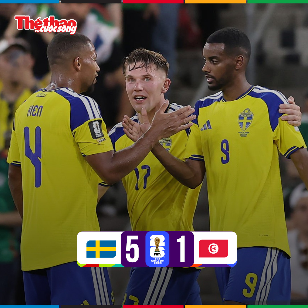 Thụy Điển thắng đậm Tunisia 5-1, khẳng định sức mạnh tại World Cup 2026